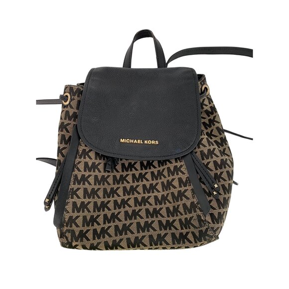 Michael Kors Evie Monogram Canvas & Leather Small Backpack Black/Brown Used - Picture 1 of 16
